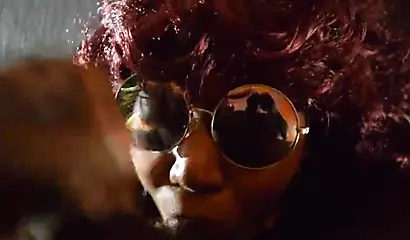 Fat black chick with curly purple hair gets fucked in her tight little throat