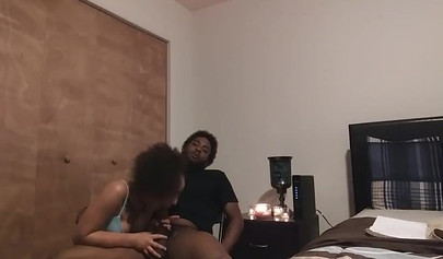 Kinky ebony amateur loves slobbering on a big black cock before riding it hard