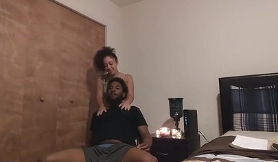 Kinky ebony amateur loves slobbering on a big black cock before riding it hard