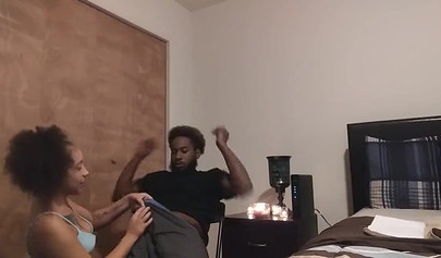 Kinky ebony amateur loves slobbering on a big black cock before riding it hard