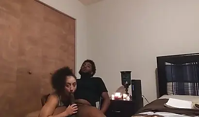 Kinky ebony amateur loves slobbering on a big black cock before riding it hard