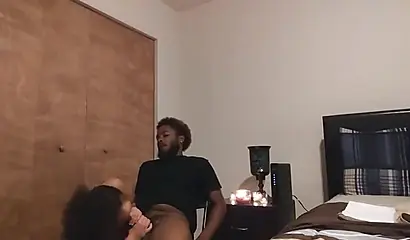 Kinky ebony amateur loves slobbering on a big black cock before riding it hard