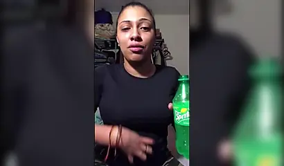 Naughty ebony teenager gives a kinky fetish performance drinking soda and burping