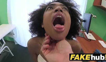 Beautiful ebony student tricked into sucking and fucking during a medical exam