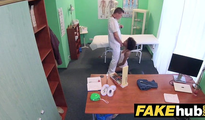 Beautiful ebony student tricked into sucking and fucking during a medical exam