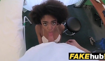 Beautiful ebony student tricked into sucking and fucking during a medical exam