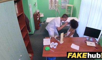 Beautiful ebony student tricked into sucking and fucking during a medical exam