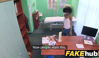 Beautiful ebony student tricked into sucking and fucking during a medical exam