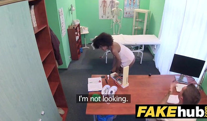 Beautiful ebony student tricked into sucking and fucking during a medical exam