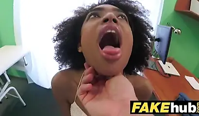 Beautiful ebony student tricked into sucking and fucking during a medical exam