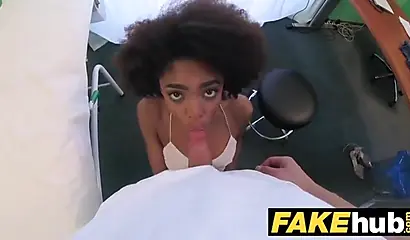 Beautiful ebony student tricked into sucking and fucking during a medical exam
