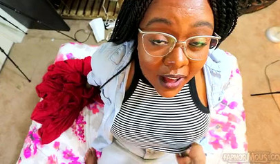 Cute and chubby black chick gives a wet and messy blowjob before being pounded