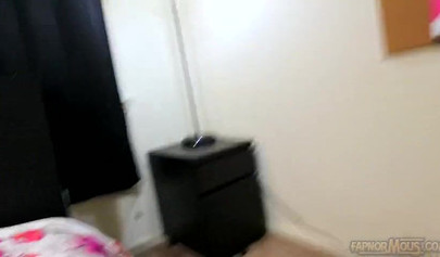 Cute and chubby black chick gives a wet and messy blowjob before being pounded