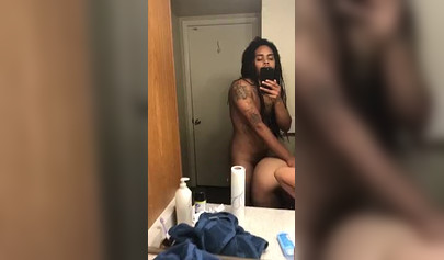 Naughty black amateur with big tits bent over and fucked long and hard doggy style