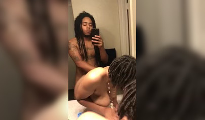 Naughty black amateur with big tits bent over and fucked long and hard doggy style