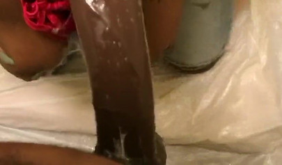 Horny and kinky masked black chick deepthroats and chokes on a massive hard dick