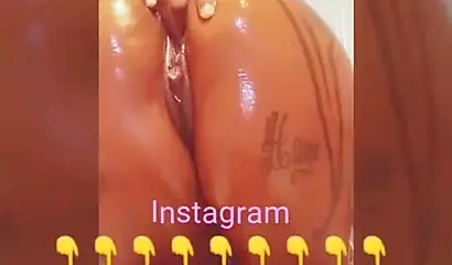 Naughty black instagram model shows off her wet snatch before fisting and dildoing