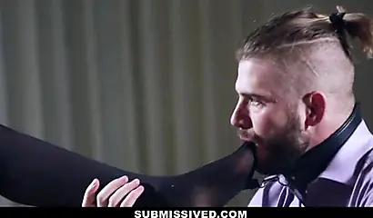 Gorgeous black mistress dominates her slave before choking on his cock and riding