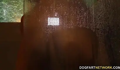 Sensual ebony babe with huge natural tits Rachel Raxxx loves giving long blowjobs