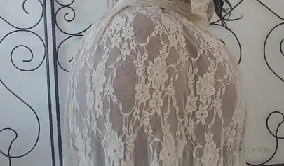 Stunning black chick in sexy kimono spreads her legs and fingers her wet pussy