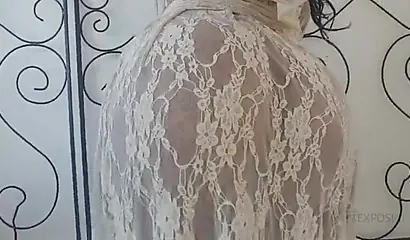 Stunning black chick in sexy kimono spreads her legs and fingers her wet pussy