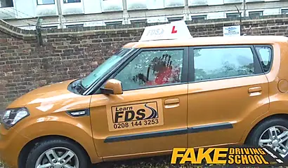 Beautiful young ebony with big tits fucks her driving instructor to pass the exam