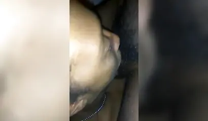 Horny ebony chick gives a rough deepthroat and gets fucked hard in her tight mouth