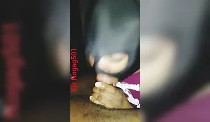 Lusty black amateur chick wears a mask and gives a long wet and sloppy blowjob