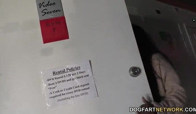 Cute ebony with huge natural tits Rachel Raxxx enjoys sucking cocks at gloryhole