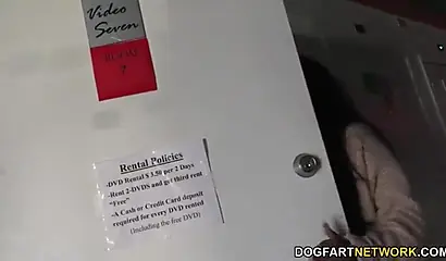 Cute ebony with huge natural tits Rachel Raxxx enjoys sucking cocks at gloryhole