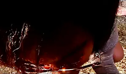 Curvy and adorable black teenie gives an outdoor blowjob and fucks doggy style