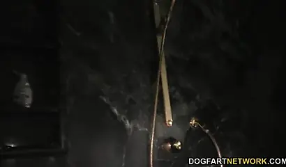 Cute black girl has her young pussy impaled hard before cum covers her face