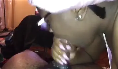 Ebony with big ass sucks a dick as deep as she can before taking it in her pussy