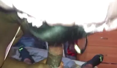 Ebony with big ass sucks a dick as deep as she can before taking it in her pussy