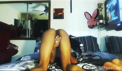 Beautiful and kinky black babe masturbates hard in her show, wishing for a dick