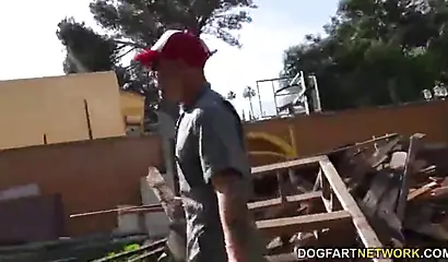 Ebony babe is gangbanged by five guys as she is facefucked and banged in the ass