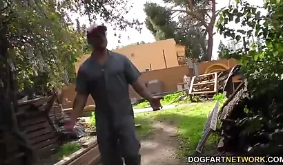 Ebony babe is gangbanged by five guys as she is facefucked and banged in the ass