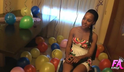 Young ebony teenager enjoys riding a fat dick and having loads of cum in mouth