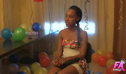 Young ebony teenager enjoys riding a fat dick and having loads of cum in mouth