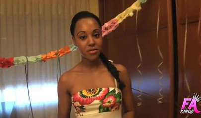 Young ebony teenager enjoys riding a fat dick and having loads of cum in mouth