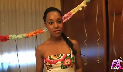 Young ebony teenager enjoys riding a fat dick and having loads of cum in mouth