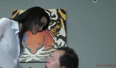 Dominant black MILF makes her employee drop on his knees to lick her fat ass