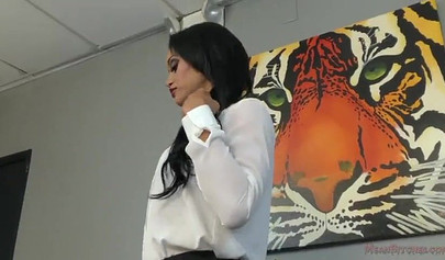 Dominant black MILF makes her employee drop on his knees to lick her fat ass