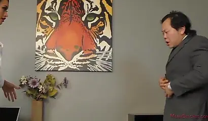 Dominant black MILF makes her employee drop on his knees to lick her fat ass