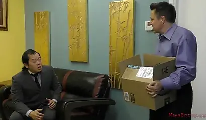 Dominant black MILF makes her employee drop on his knees to lick her fat ass