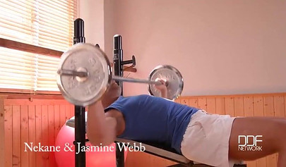 Dashing ebony Jasmine Webb and a pale babe Nekane fucked hard in a hot threesome