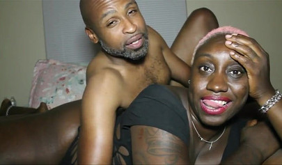 Chubby ebony amateur with short pink hair loves having her cunt teased and railed