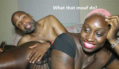 Chubby ebony amateur with short pink hair loves having her cunt teased and railed