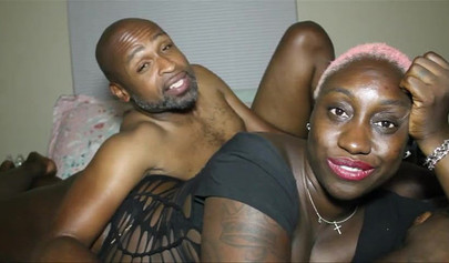 Chubby ebony amateur with short pink hair loves having her cunt teased and railed