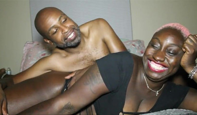 Chubby ebony amateur with short pink hair loves having her cunt teased and railed